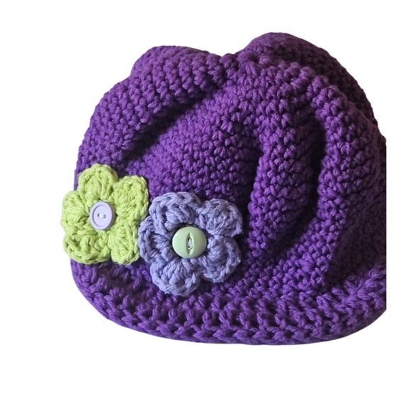 Handmade Boho Crochet Hat Cotton Floral Cap Purple Lavender Summer Werable Art - Picture 9 of 17